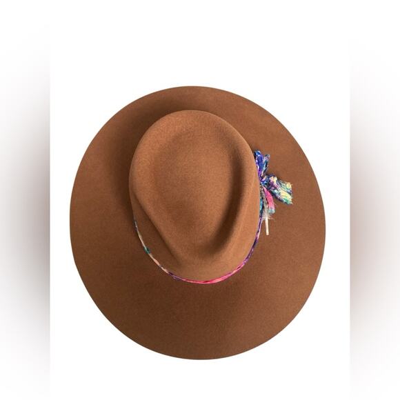 Women’s Lovely bird Malibu Fedora 100% wool whiskey color embellished silk Large - Picture 10 of 16